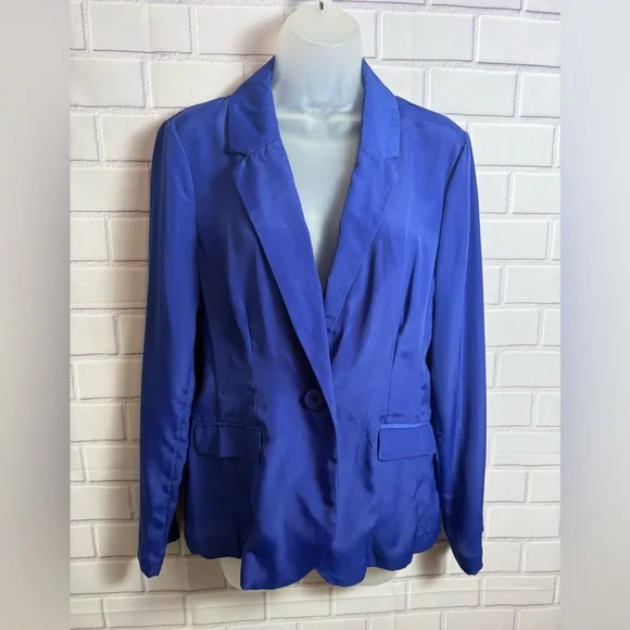 Dana Buchman Royal Blue Satin Blazer Size 8 Single Button Career Jacket - Picture 2 of 14